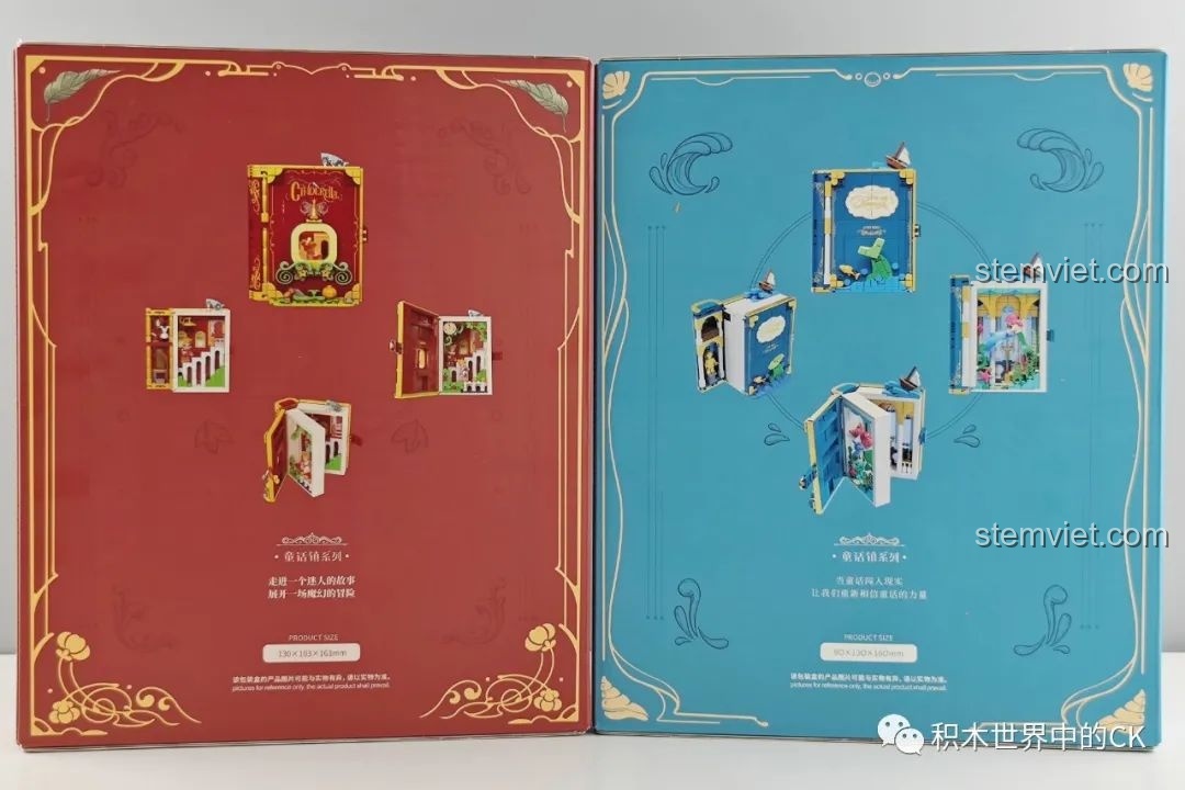 Mặt sau hộp bộ xếp hình Wekki 506174 Sách Truyện Cổ Tích Lọ Lem, hiển thị các góc của mô hình đã lắp ráp.