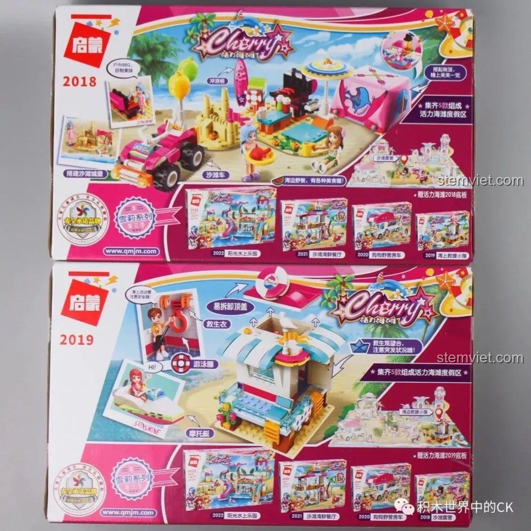 Mặt sau hộp bộ lắp ráp Nhà Cứu Hộ Bờ Biển của Cherry QMAN 2019, giới thiệu các tính năng nổi bật.