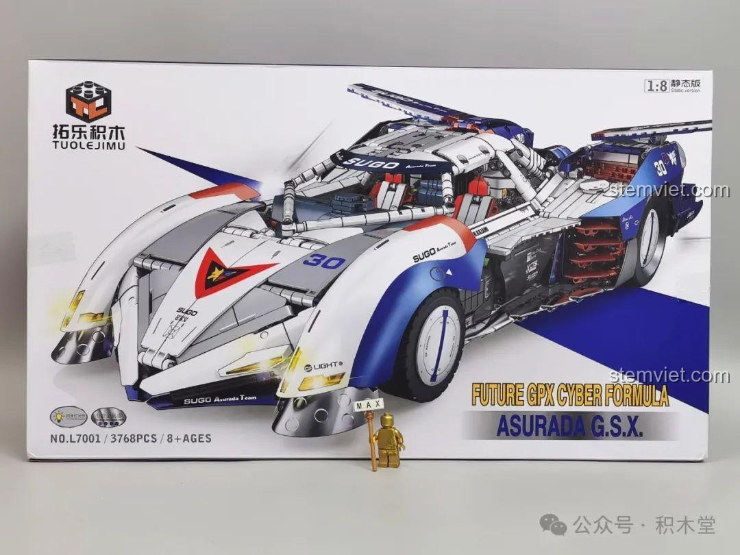 Hộp chính của bộ xếp hình Xe Đua Asurada G.S.X L7001, hiển thị hình ảnh mô hình hoàn chỉnh cực kỳ chi tiết và đẹp mắt.