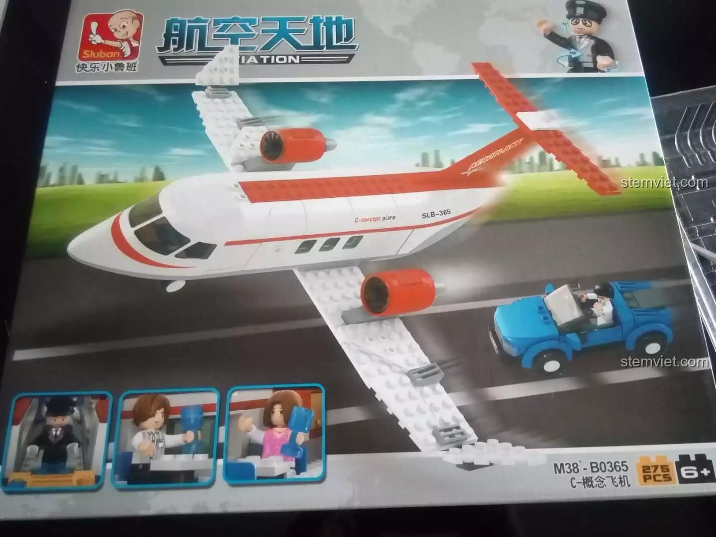 Hộp sản phẩm Máy bay Concept C-Concept Plane M38-B0365 của Sluban với hình ảnh máy bay và xe hơi.