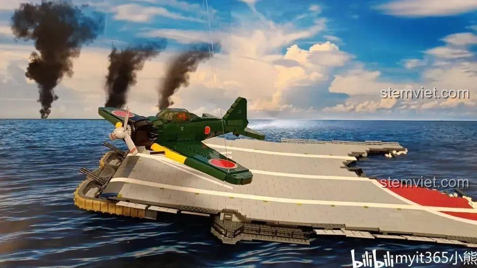 Bộ lắp ráp Máy bay Zero của Nhật cho trẻ em 8 tuổi bay trên tàu sân bay MOC trong một khung cảnh ấn tượng.