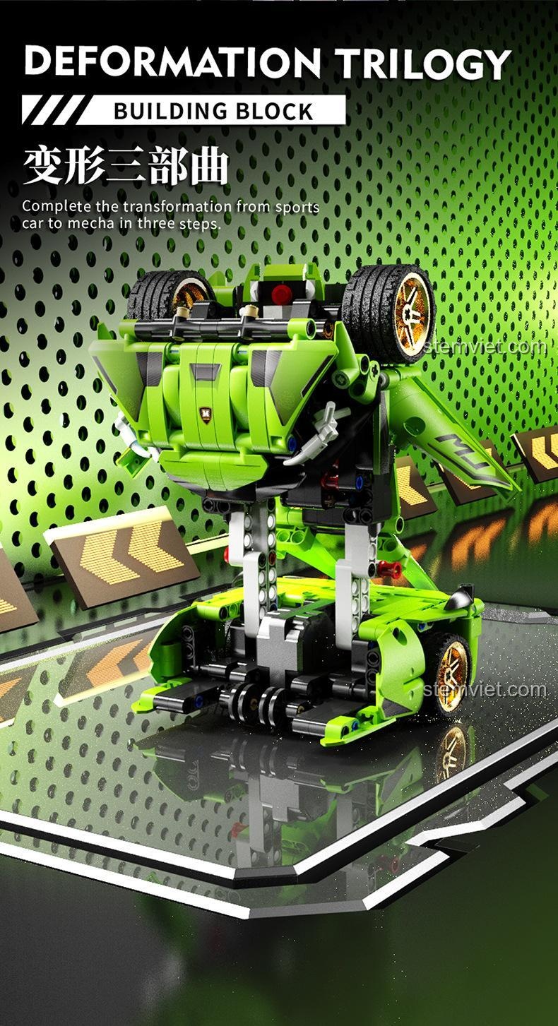 Quy trình 3 bước biến hình của bộ lắp ghép Siêu xe Lamborghini Xanh từ siêu xe sang đồ chơi lắp ráp Robot biến hình, đồ chơi lắp ráp sáng tạo cho con trai 12 tuổi.