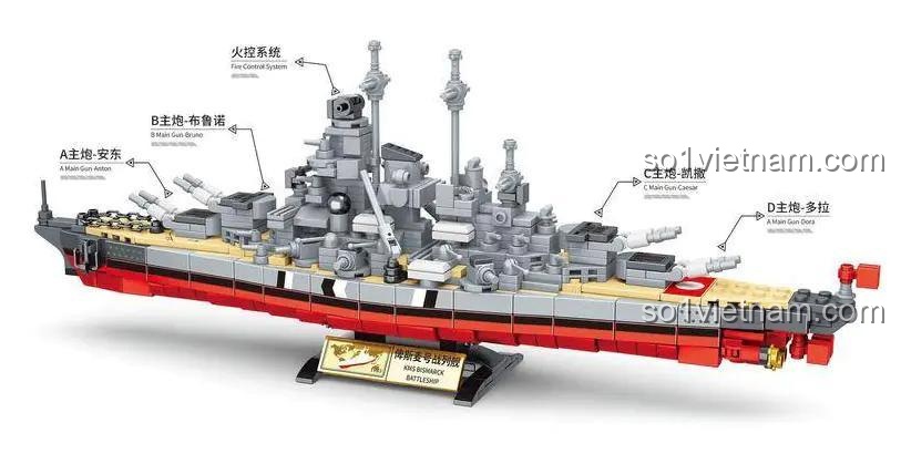 Chi tiết mô hình Chiến hạm Bismarck Thế chiến II Mindi K0279