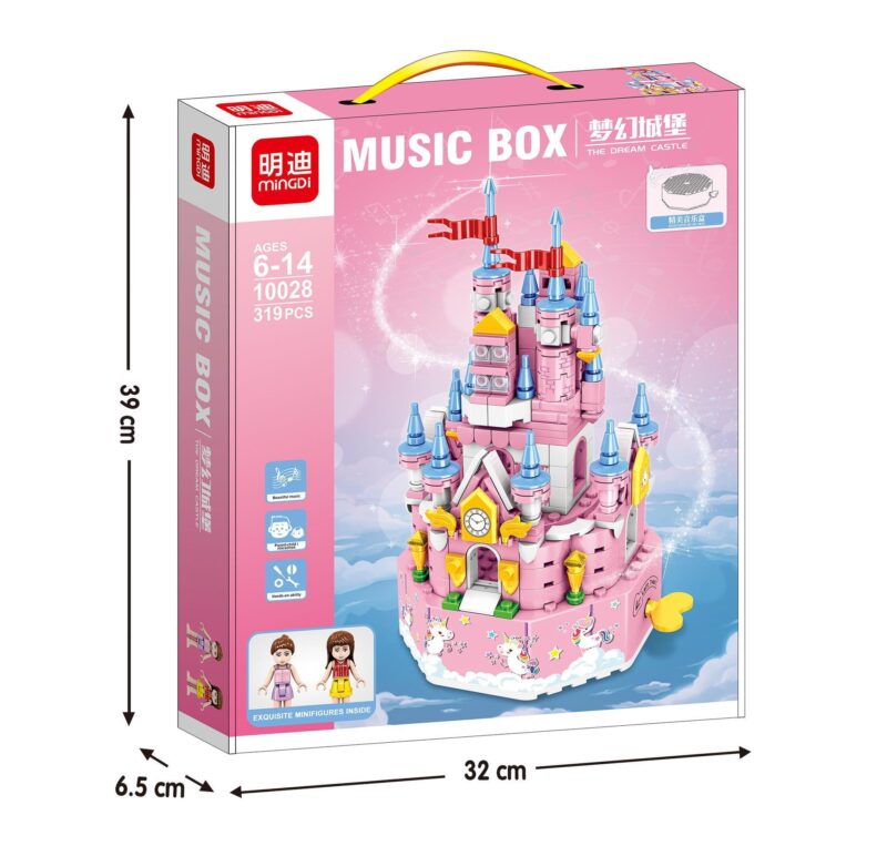 Bộ lắp ghép Hộp nhạc Lâu đài Mơ ước Mingdi 10028 màu hồng, đồ chơi sáng tạo cho bé gái 6 tuổi, giá tốt