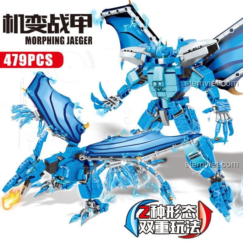Đồ chơi lắp ráp Robot Cánh Rồng Mingdi 10070 với 479 mảnh, thể hiện khả năng biến hình giữa robot và rồng, kích thích sáng tạo cho bé trai 6 tuổi, chất lượng cao.