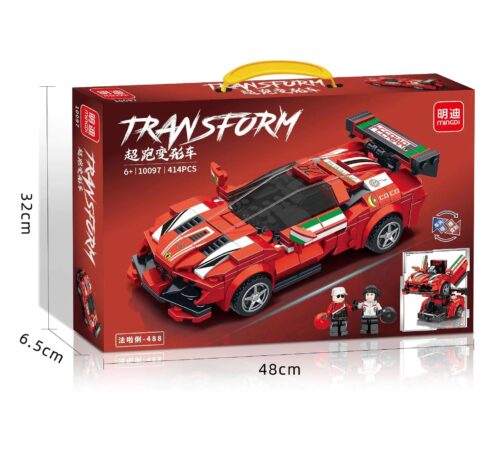 Bộ lắp ghép Mingdi 10097 Siêu xe biến hình Ferrari 488 giá tốt cho bé trai 6 tuổi, mô hình xe đua biến hình thành robot mạnh mẽ, chất lượng cao