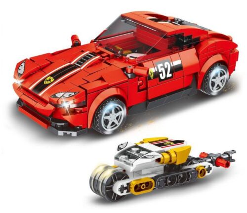 Bộ lắp ráp Siêu xe Ferrari Mingdi 10131, đồ chơi sáng tạo cho bé trai 6 tuổi, giá rẻ. Mô hình xe đua đỏ có thể phóng mô tô.
