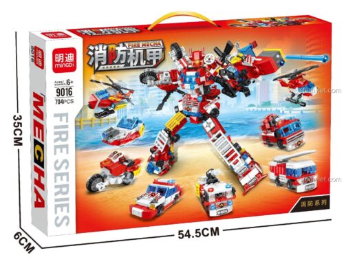 Hộp đồ chơi xếp hình Mingdi 9016 Mecha Cứu Hỏa Khổng Lồ, 704 mảnh, quà tặng cho con trai.