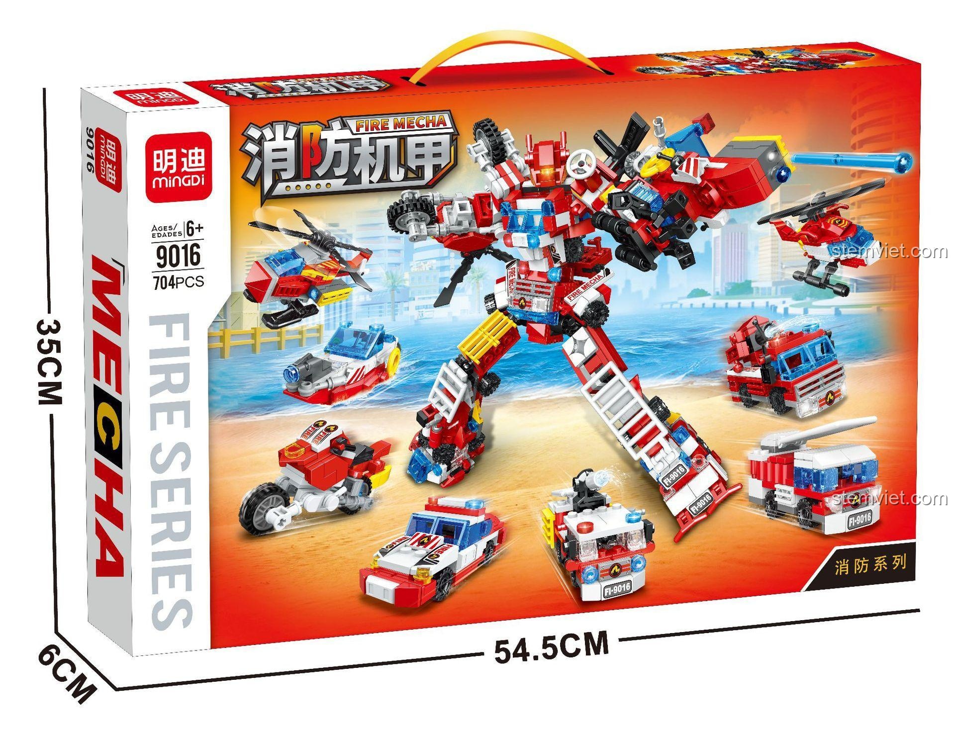 Hộp đồ chơi xếp hình Mingdi 9016 Mecha Cứu Hỏa Khổng Lồ, 704 mảnh, quà tặng cho con trai.