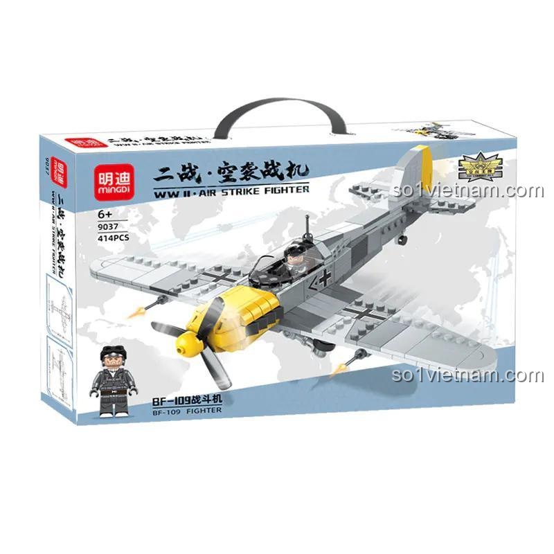 Bộ xếp hình minGDi 9037 Chiến đấu cơ BF-109, hộp đồ chơi chất lượng cao, giá rẻ cho bé trai 6 tuổi