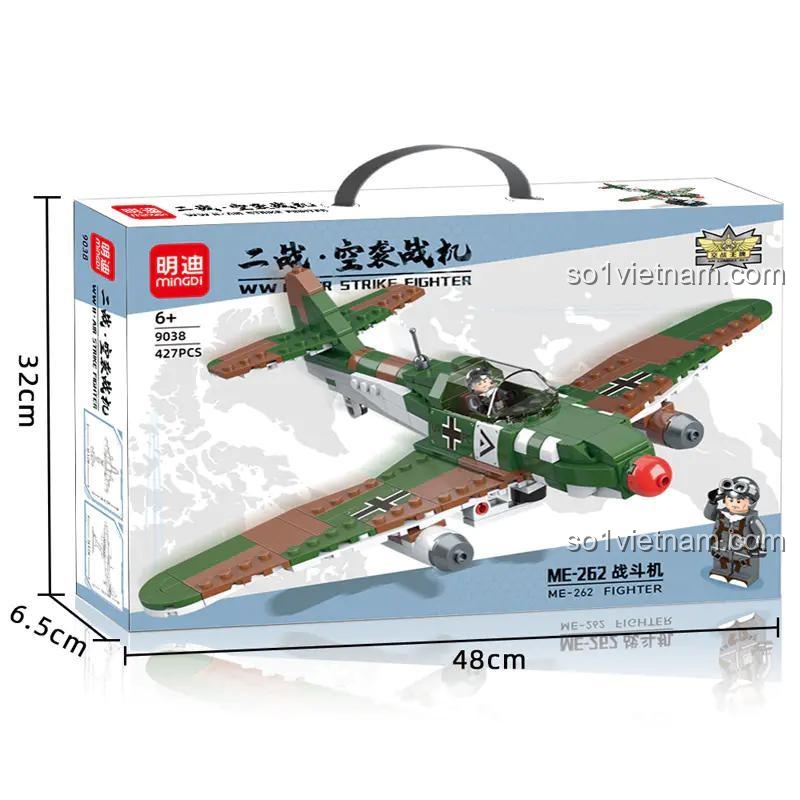 bộ xếp hình Máy bay phản lực ME-262 Mingdi 9038 kích thước hộp 48x6.5x32cm