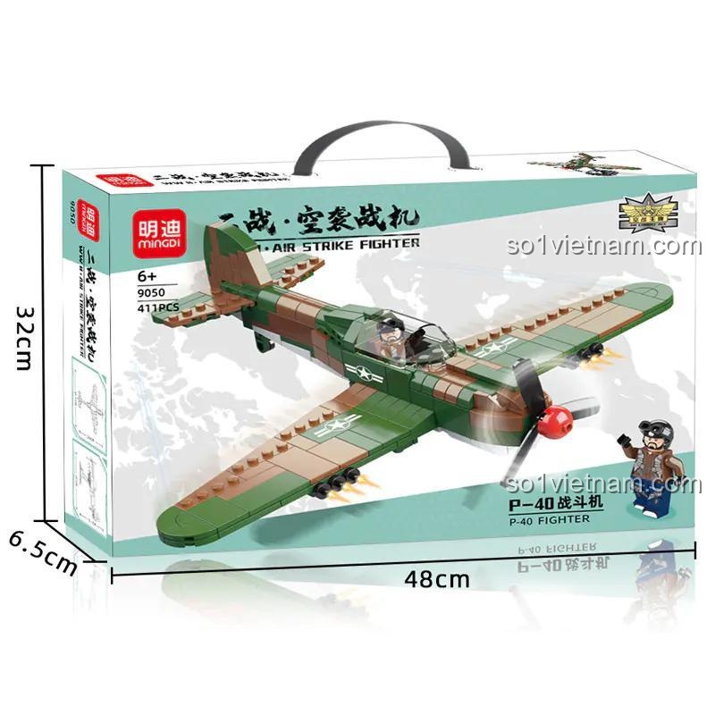 bộ lắp ghép Mingdi 9050, hộp đồ chơi mô hình Chiến đấu cơ P-40, kích thước hộp 48x6.5x32cm