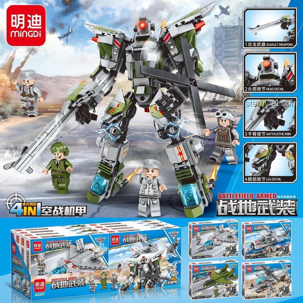 Đồ chơi mô hình Robot chiến đấu hợp thể Mingdi K0257 với các chi tiết vũ khí và minifigure lính bộ binh