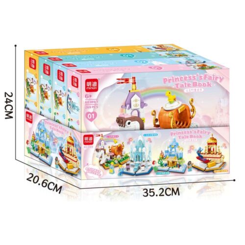 Bộ lắp ghép Mingdi K0389 Sách truyện cổ tích công chúa giá rẻ cho bé gái 6 tuổi, hộp sản phẩm thể hiện kích thước.