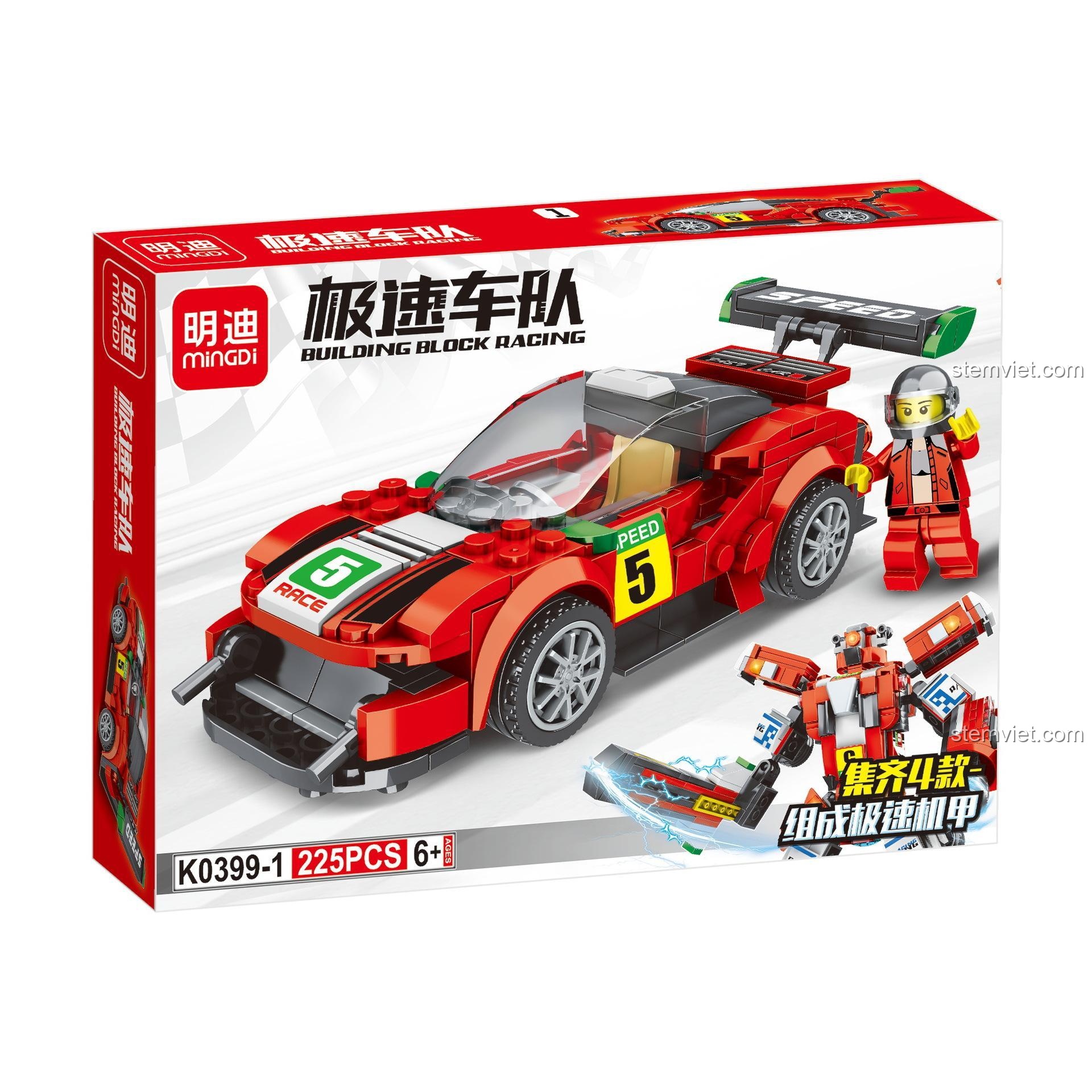 Hộp bộ lắp ghép Mingdi K0399-1 Xe đua đỏ, đồ chơi mô hình Xe đua robot, cho bé trai 6 tuổi, giá tiết kiệm