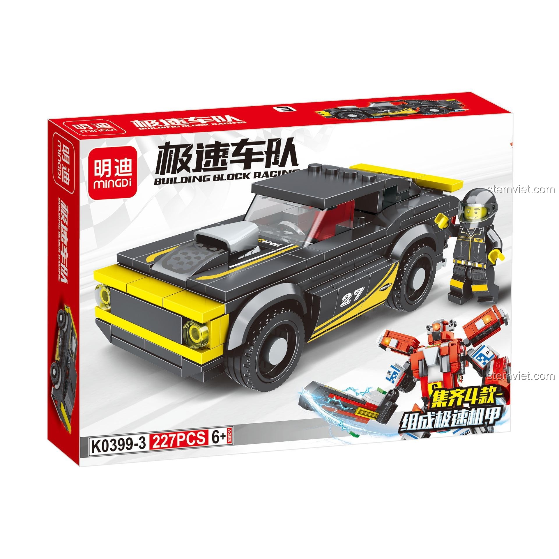 Hộp bộ lắp ghép Mingdi K0399-3 Xe đua đen, bộ lắp ghép Mô hình robot, cho bé trai 6 tuổi, giá trị cao
