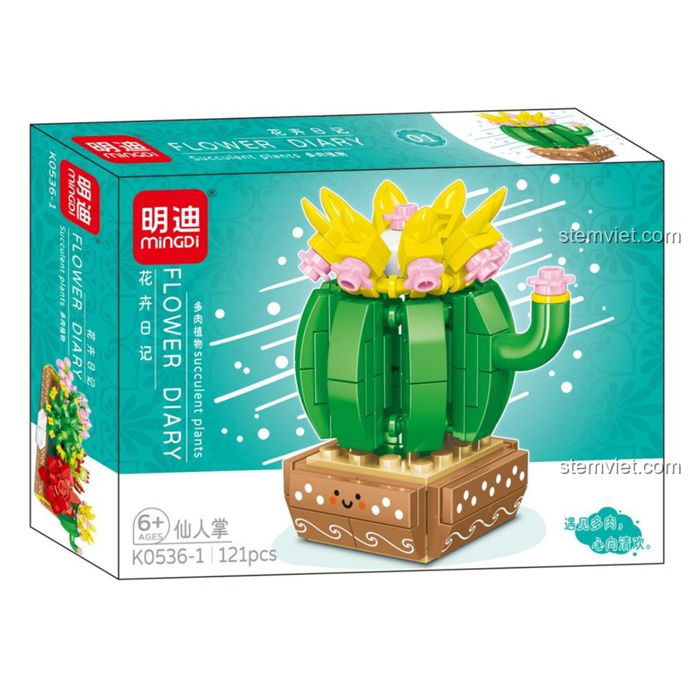 Mô hình cây xương rồng Mingdi K0536-1, một trong 8 mẫu của bộ lắp ghép cây mọng nước K0536, dành cho bé gái 6 tuổi.