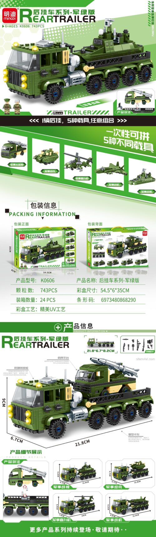 Mô hình Xe Tải Quân Sự Mingdi K0606 chi tiết kích thước, đồ chơi mô hình Mô Hình Xe Quân Sự cho bé trai 6 tuổi, chất lượng cao.