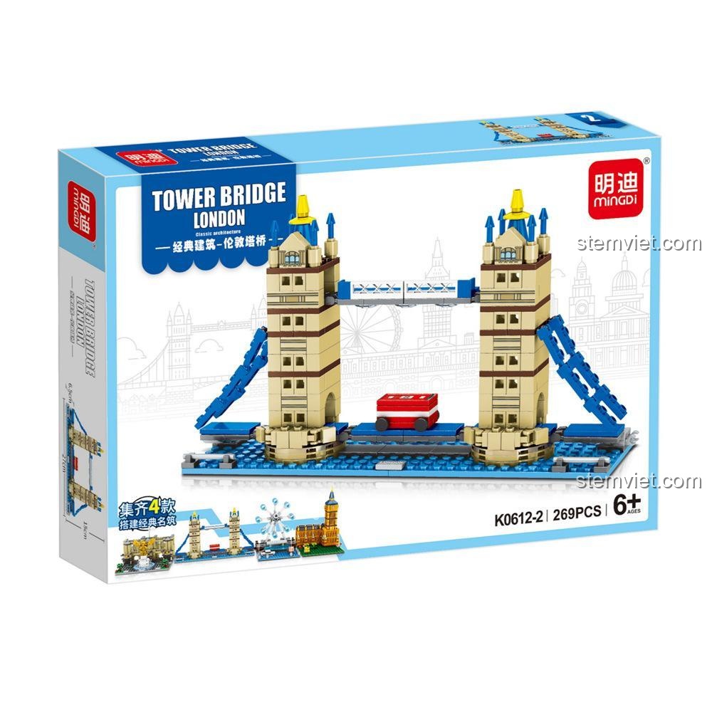 Hộp riêng của mô hình Vòng quay London Eye K0612-3 từ hãng Leibao, với 278 mảnh ghép, giá tốt.