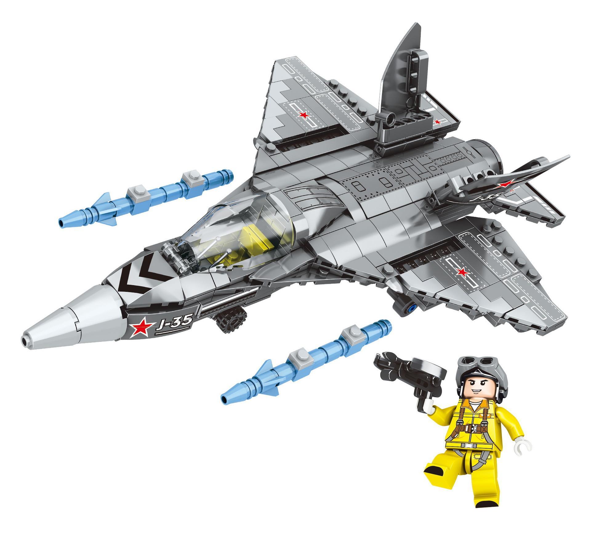 Hộp sản phẩm bộ lắp ráp Máy bay chiến đấu J-35 Mingdi K0623, món quà giá rẻ cho bé trai yêu thích máy bay quân sự.