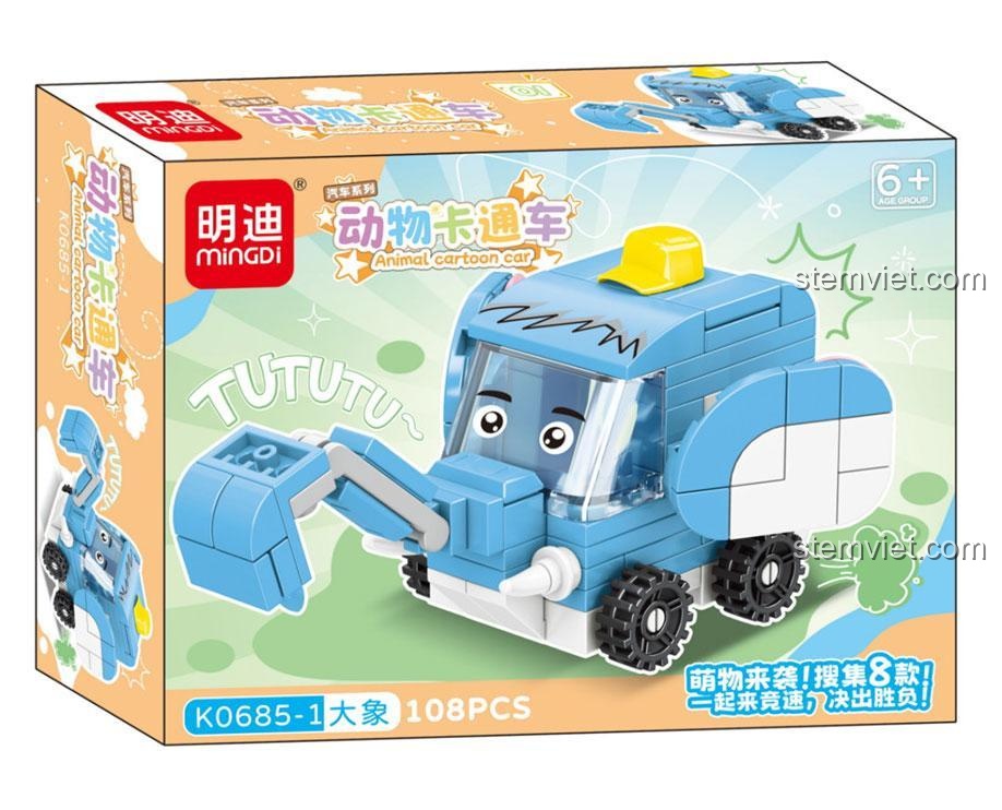 Hộp đồ chơi lắp ráp Mingdi K0685-1 Xe Voi, bộ lắp ghép 108 mảnh, phát triển tư duy cho bé 6 tuổi.