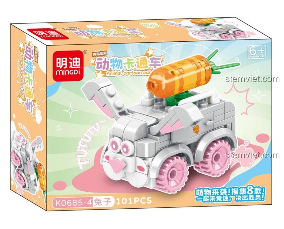 Hộp đồ chơi lắp ráp Mingdi K0685-4 Xe Thỏ, bộ lắp ghép 101 mảnh, rèn luyện khéo léo cho bé.