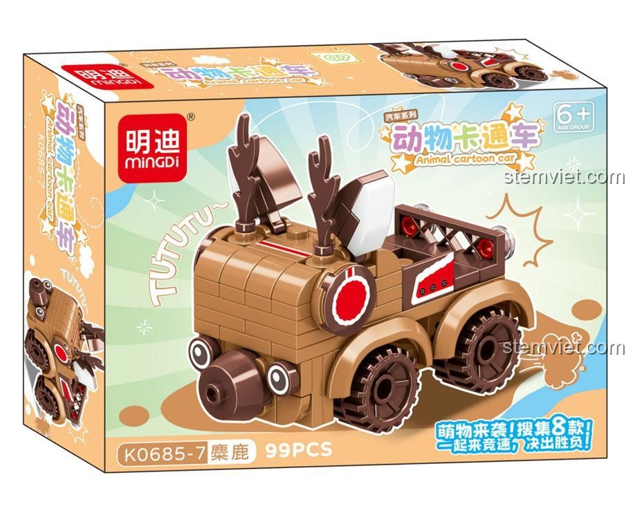 Hộp đồ chơi lắp ráp Mingdi K0685-7 Xe Nai Sừng Tấm, bộ lắp ghép 99 mảnh, đồ chơi logic cho bé.