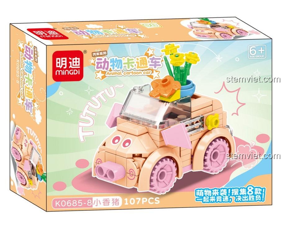 Hộp đồ chơi lắp ráp Mingdi K0685-8 Xe Heo Con, bộ lắp ghép 107 mảnh, đồ chơi thông minh cho bé gái.