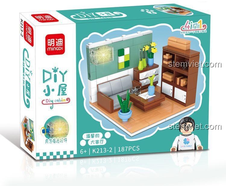 Hộp đồ chơi lắp ráp Căn phòng mơ ước Mingdi K213-2, mô hình phòng khách ấm cúng 187 mảnh, có đèn phát sáng, cho bé gái 6 tuổi