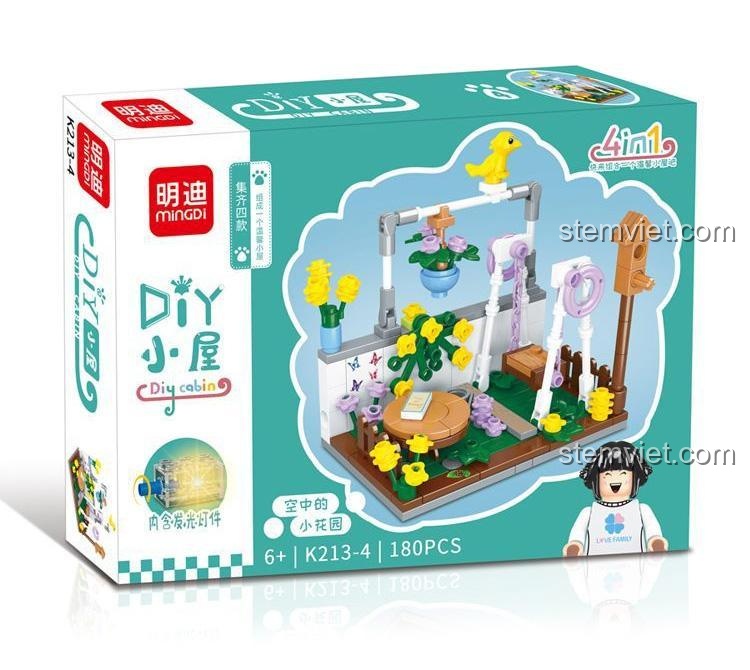 Hộp đồ chơi mô hình Ngôi nhà DIY Mingdi K213-4, mô hình vườn hoa trên không 180 mảnh, có đèn phát sáng, cho bé gái 6 tuổi