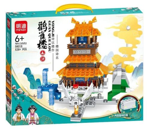 Bộ lắp ghép Lầu Chim Sếu Vĩnh Tế MingDi LEIBAO 58018 giá tốt, có đèn LED, dành cho bé 6 tuổi, kiến trúc cổ Trung Hoa