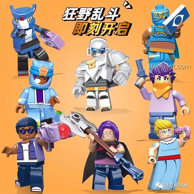 Bộ Minifigure Brawl Stars JiSi 1701 với 12 nhân vật chính, đồ chơi lắp ráp cho bé trai 6 tuổi.