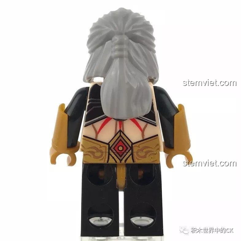 Mặt sau của minifigure Hậu Nghệ, thể hiện chi tiết trang phục và tóc dài.