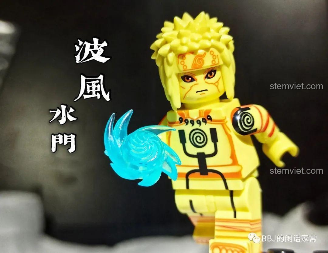 Cận cảnh minifigure Namikaze Minato trong set đồ chơi Hokage Đệ Tứ cho bé 6+ với hiệu ứng Rasengan.