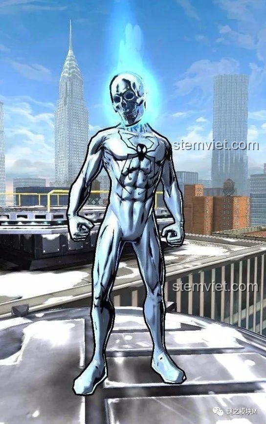 Minifigure Nano Suit từ bộ lắp ráp Sách Người Nhện SY1461, mặt trước, với thiết kế giáp phức tạp.