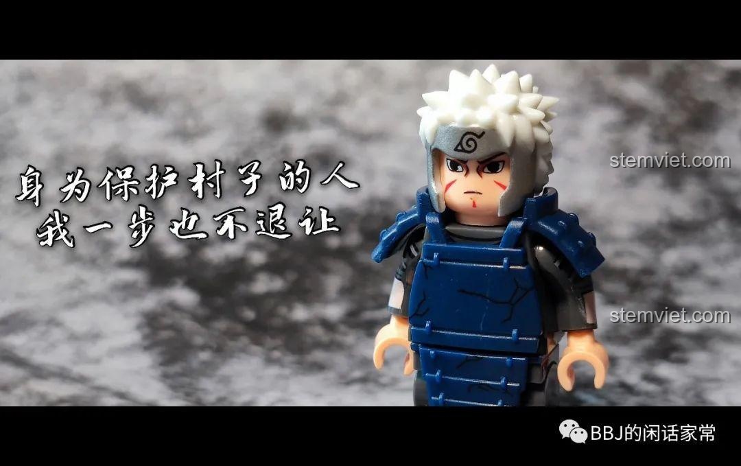 Minifigure Senju Tobirama WM6108 với câu trích dẫn, thể hiện tinh thần bảo vệ làng Lá.