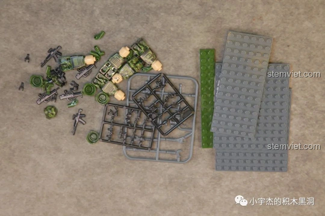 Cận cảnh 5 minifigures lính bộ binh Panlos Brick 639010 với họa tiết rằn ri