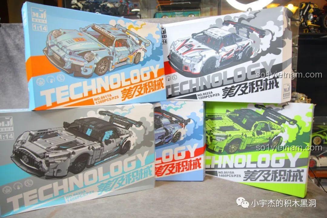 Ảnh thực tế các phiên bản màu sắc của dòng xe đua MJ, bao gồm cả bộ lắp ráp 8618A Quỷ Xanh Mercedes AMG GT R.