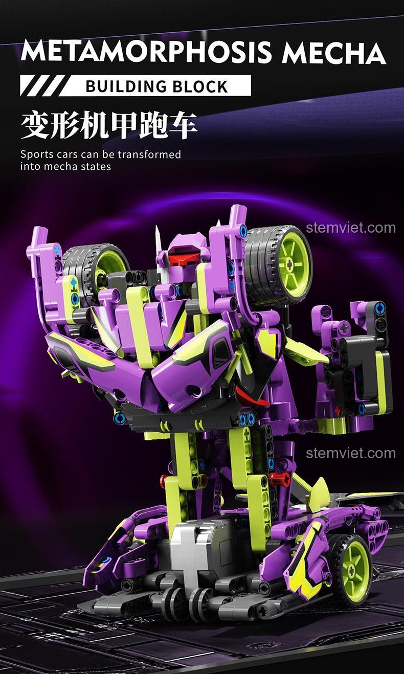 Robot biến hình MJ 8702 Xe Thể Thao Biến Hình Apollo, đồ chơi lắp ráp robot xe hơi có khả năng biến đổi trạng thái, phát triển tư duy