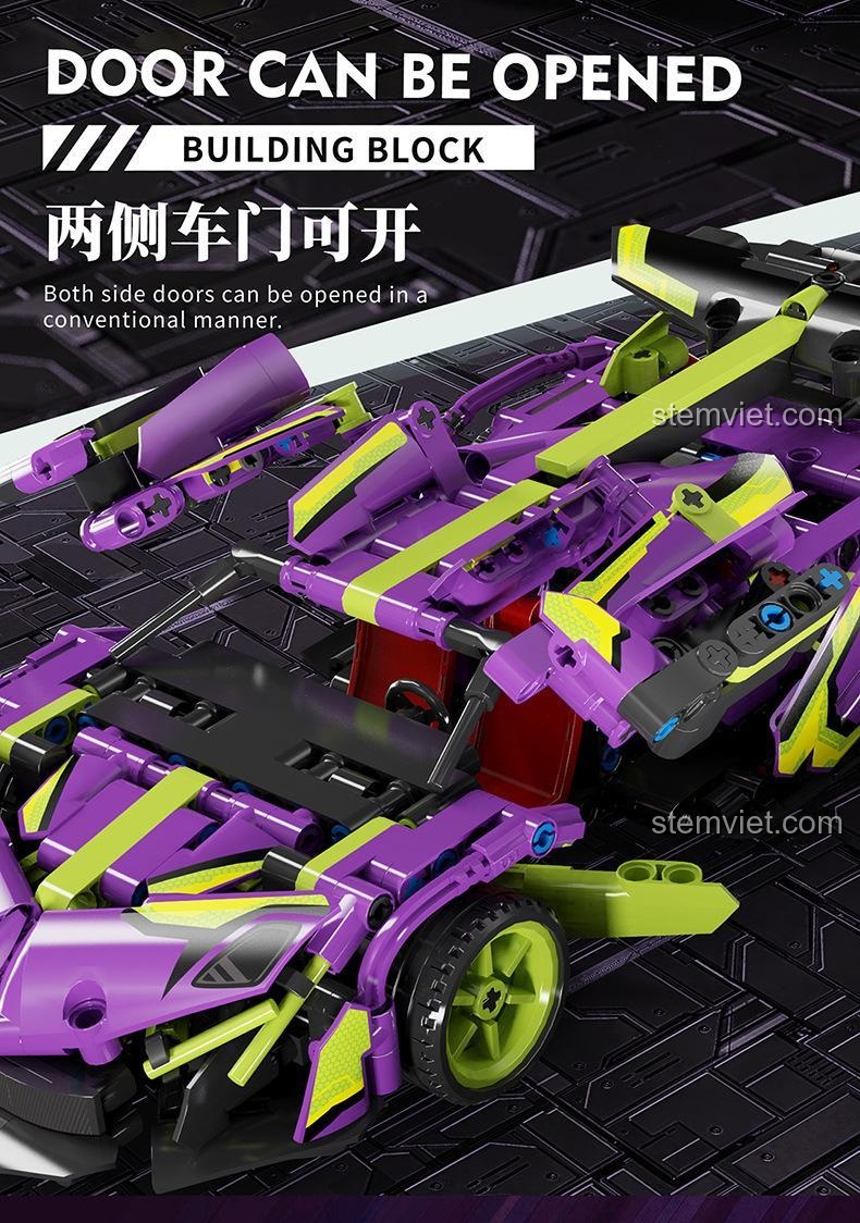 Xe thể thao MJ 8702 Xe Thể Thao Biến Hình Apollo có cửa xe mở được, đồ chơi lắp ghép xe đua, tăng cường kỹ năng vận động