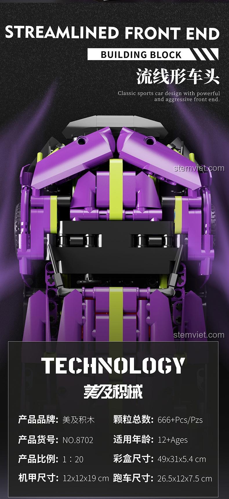 Thiết kế đầu xe thể thao MJ 8702 Xe Thể Thao Biến Hình Apollo với đường nét khí động học, đồ chơi mô hình xe đua đẹp mắt