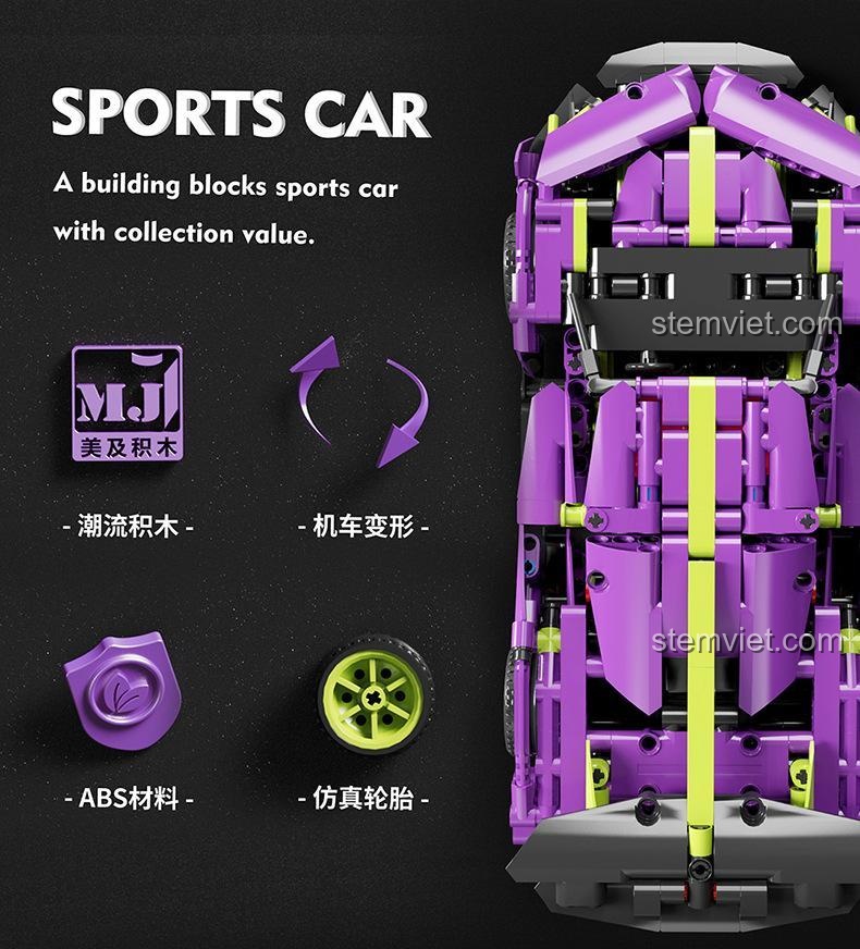 Đồ chơi lắp ghép MJ 8702 Xe Thể Thao Biến Hình Apollo với chất liệu ABS an toàn, bánh xe mô phỏng chân thực, đồ chơi trí tuệ