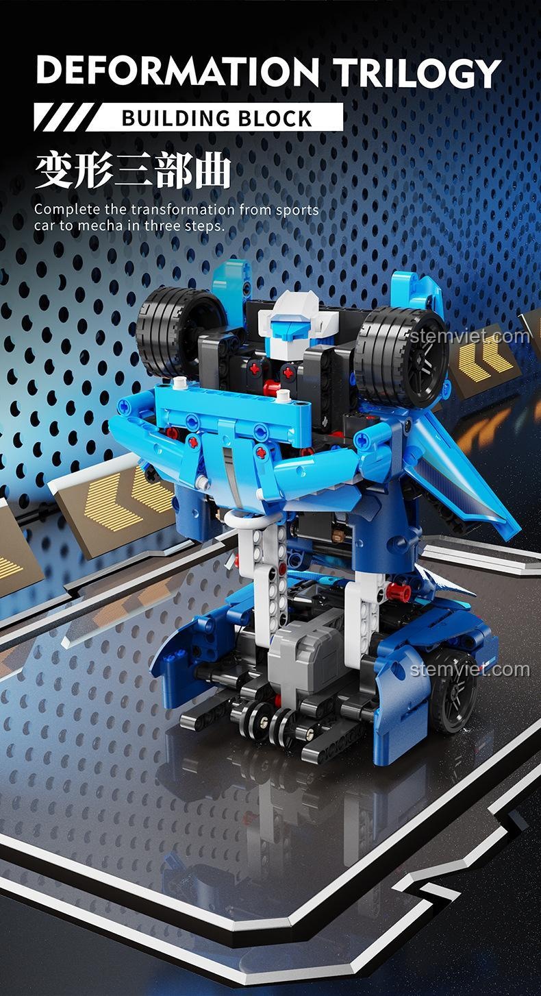 Xe Đua Biến Hình Bugatti 701, hướng dẫn biến hình 3 bước, đồ chơi lắp ráp sáng tạo.