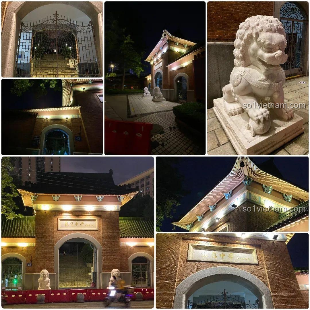 Cảnh đêm của Cổng trường Trung học Chiêu Tấn ngoài đời thực