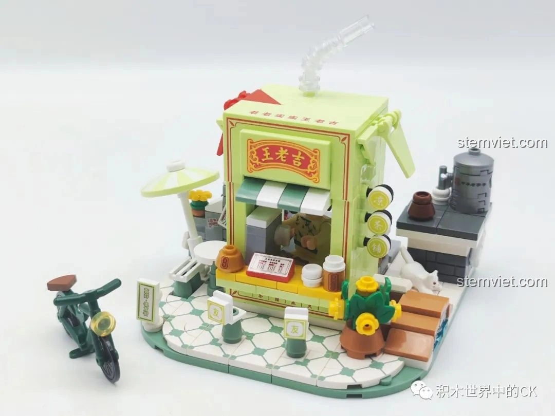 Mô hình hoàn chỉnh của Quán Trà Thảo Mộc Vương Lão Cát Wekki 506051 từ góc nhìn tổng thể, rất sống động.