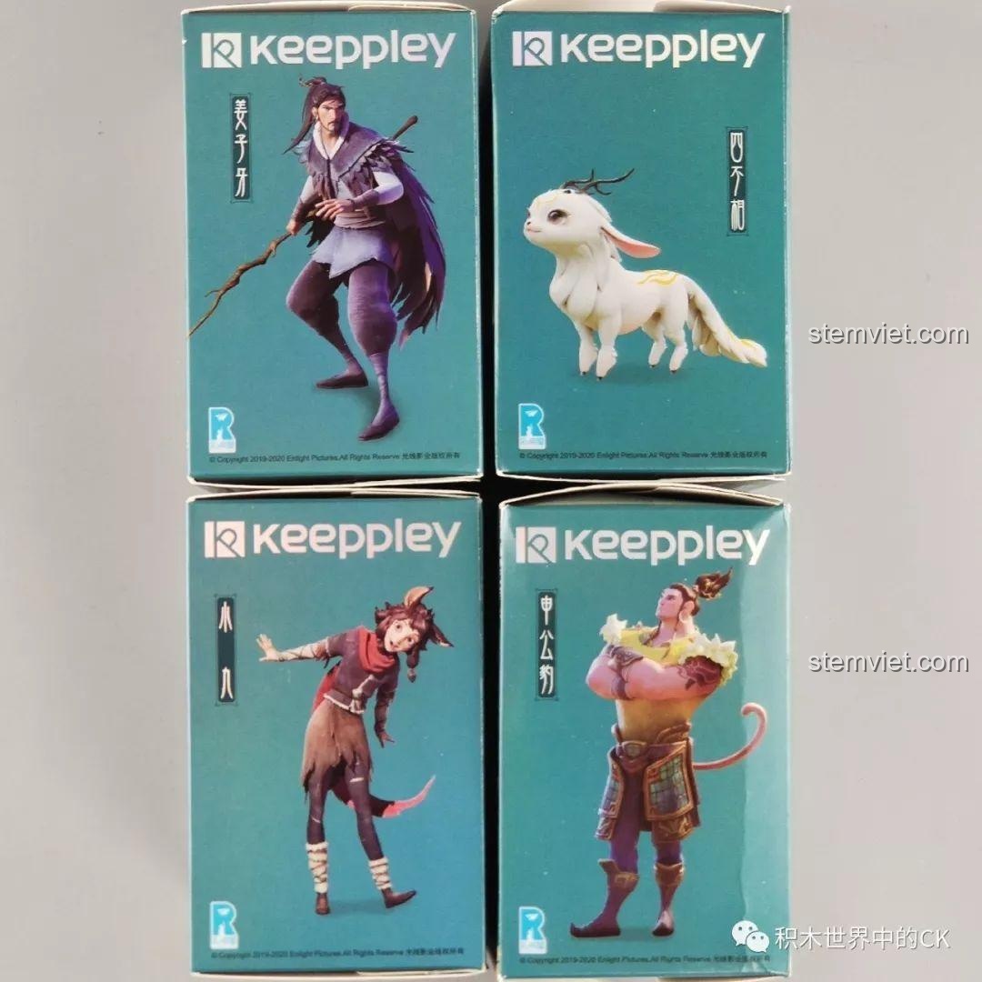 Mặt bên các hộp đồ chơi lắp ráp Keeppley A0122-A0125 với hình ảnh nhân vật gốc từ phim Khương Tử Nha