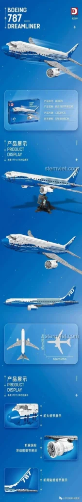 Mô hình lắp ráp máy bay Boeing 787 Dreamliner TEC Creators 80009 hoàn chỉnh, chi tiết sắc nét.