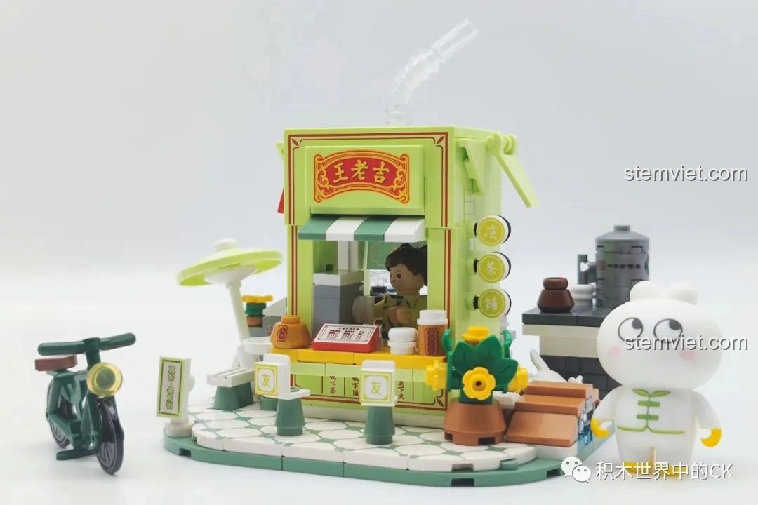 Mô hình Quán Trà Thảo Mộc Vương Lão Cát Wekki 506051 từ góc nhìn phía trước, chi tiết và sống động.