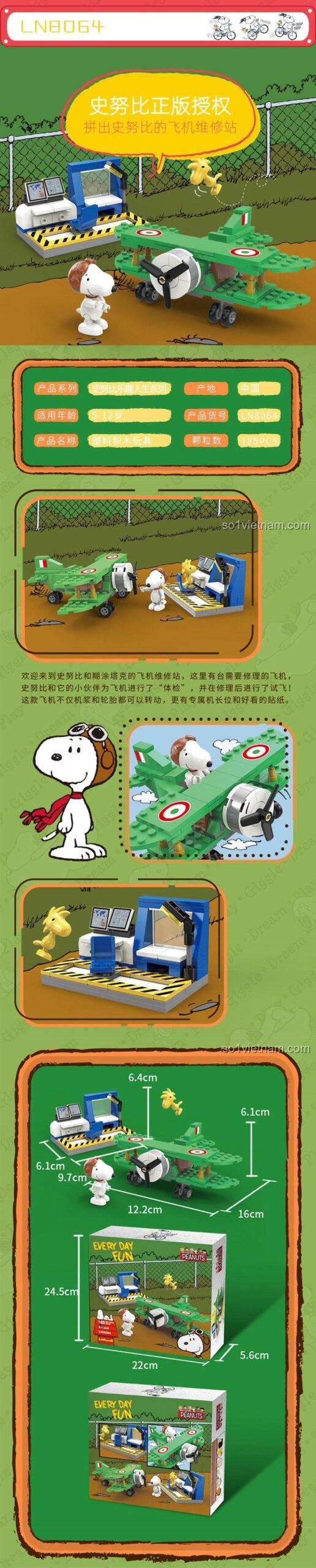 Mô hình máy bay Snoopy LN8064 chi tiết