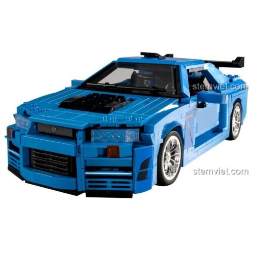 Mô hình Nissan Skyline GTR R34 màu xanh dương, 1286 chi tiết, đồ chơi xếp hình xe hơi thể thao cho bé trai 6 tuổi, động cơ vô hạn, có đèn LED, điều khiển từ xa, giá tốt